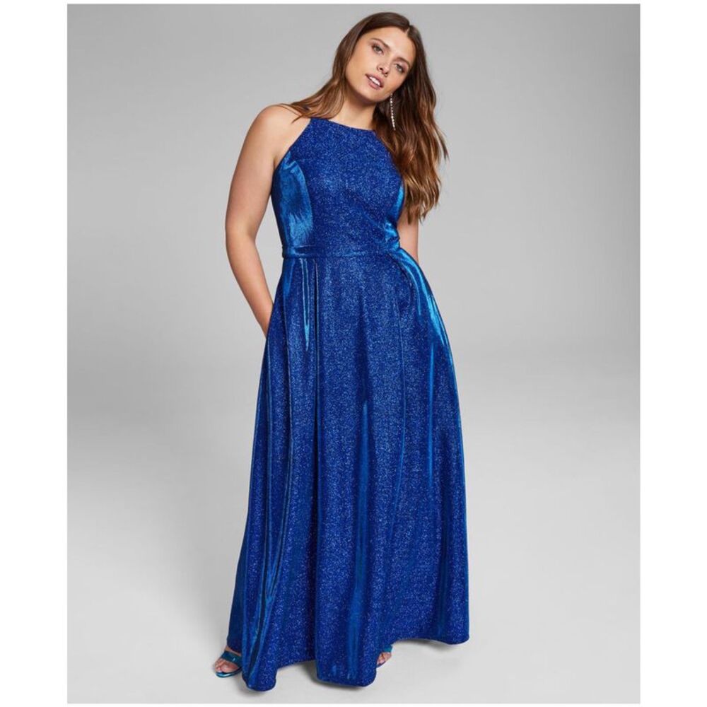City Studio Womens Plus Size Glitter Evening Gown Dress, NWT